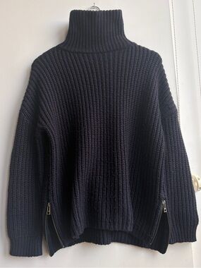 Zadig & Voltaire Dark Navy Merino Wool Blend  Turtleneck Sweater with Side Zips